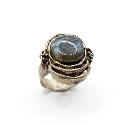 Brutalist Silver Vintage Ring With Labradorite