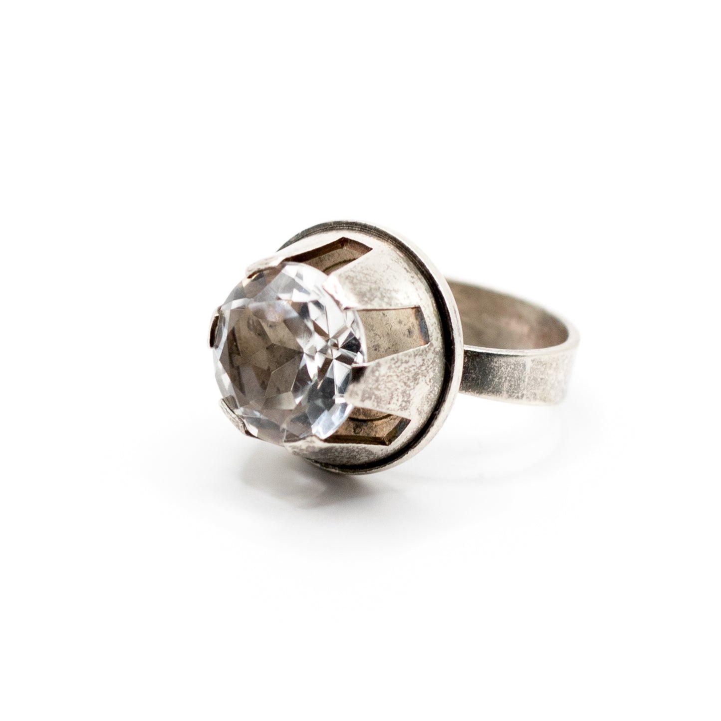 Danish Vintage Silver Rock Crystal Ring By Niels Erik From