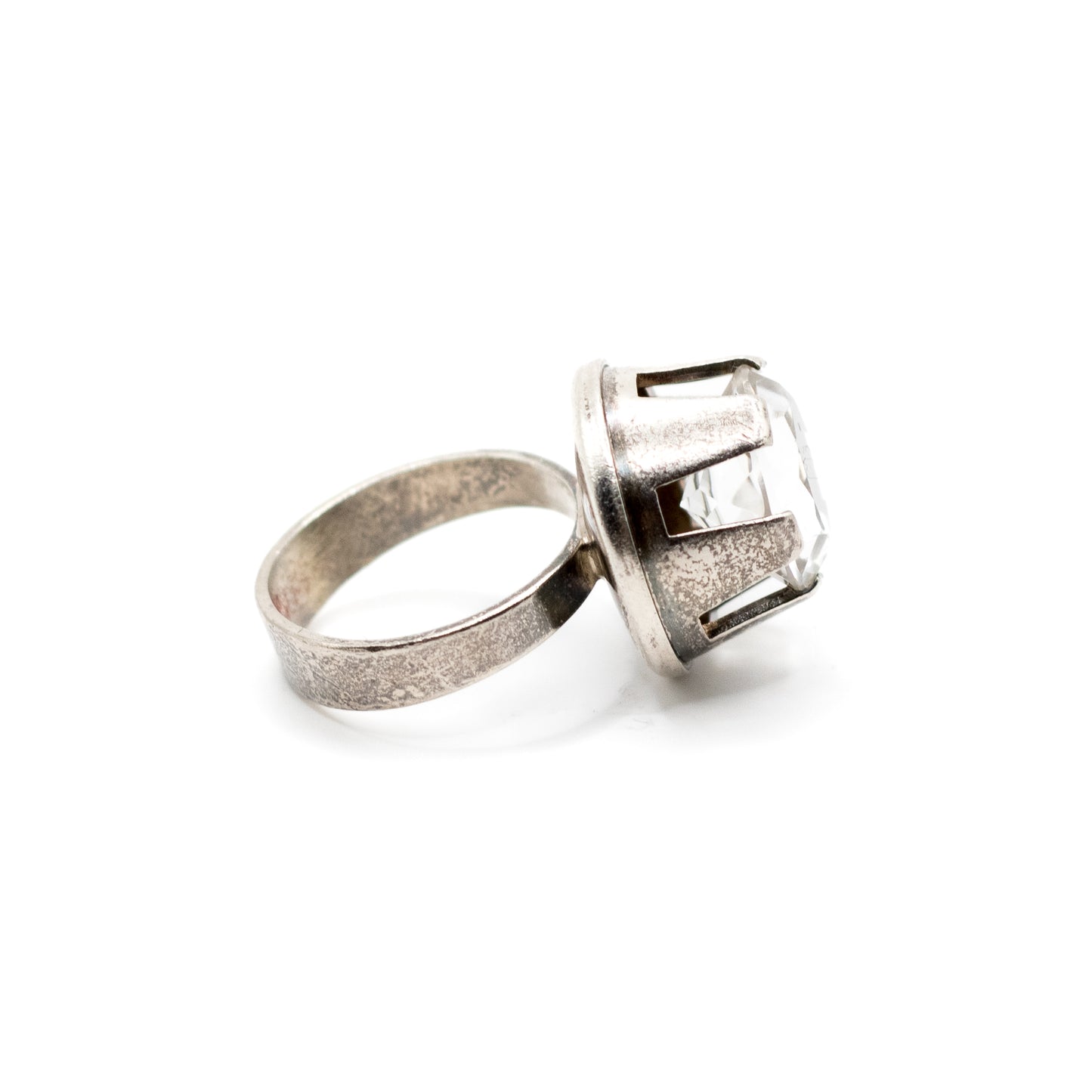 Danish Vintage Silver Rock Crystal Ring By Niels Erik From