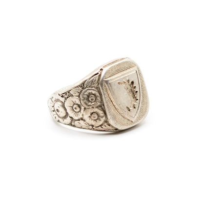 Antique Men's Signet Ring With Ornate Band, Vintage Heraldic Jewelry