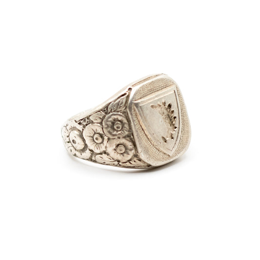 Antique Men's Signet Ring With Ornate Band, Vintage Heraldic Jewelry