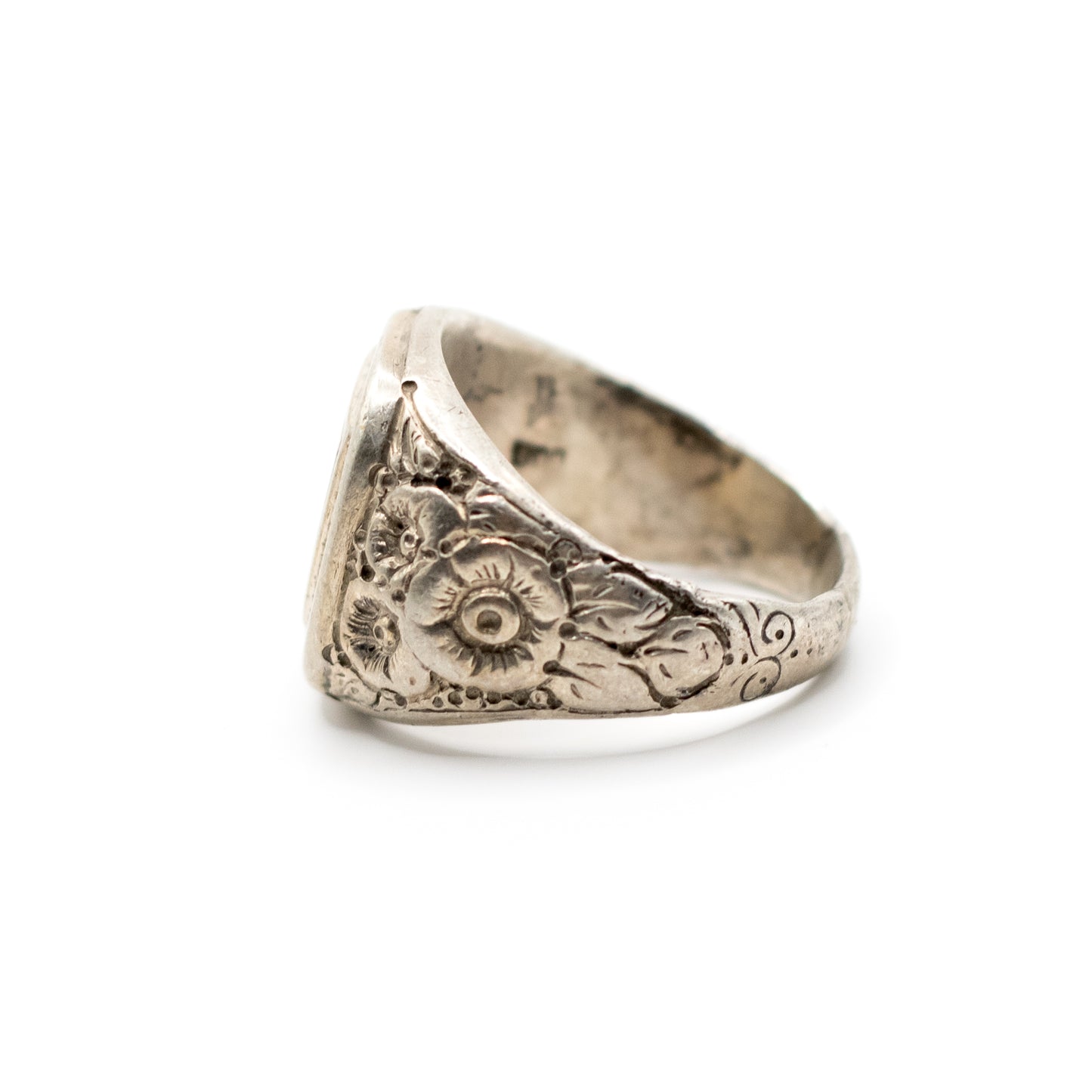 Antique Men's Signet Ring With Ornate Band, Vintage Heraldic Jewelry