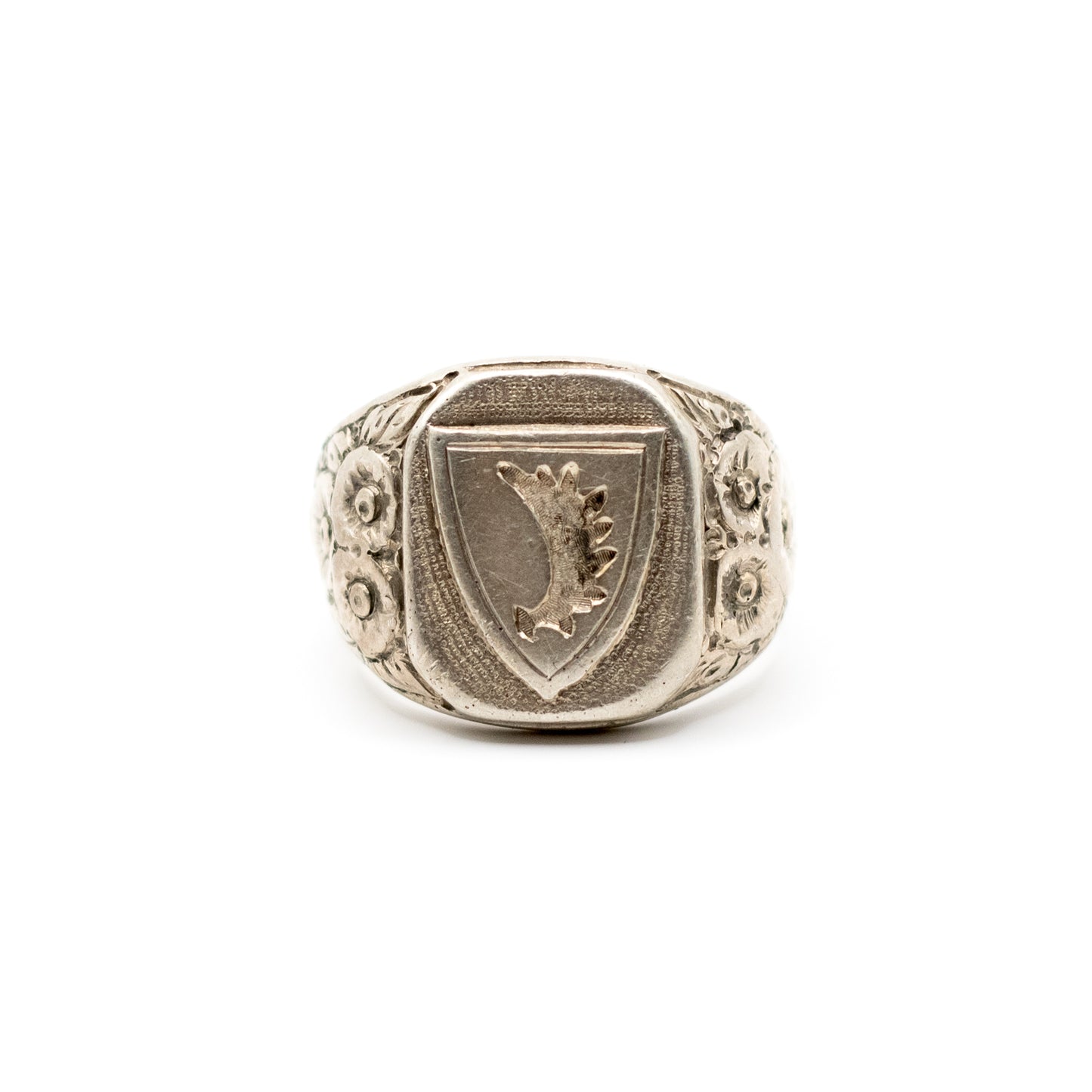 Antique Men's Signet Ring With Ornate Band, Vintage Heraldic Jewelry