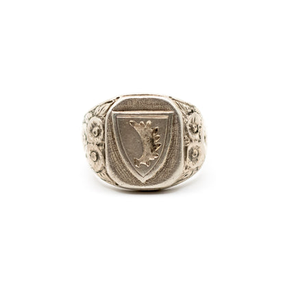 Antique Men's Signet Ring With Ornate Band, Vintage Heraldic Jewelry