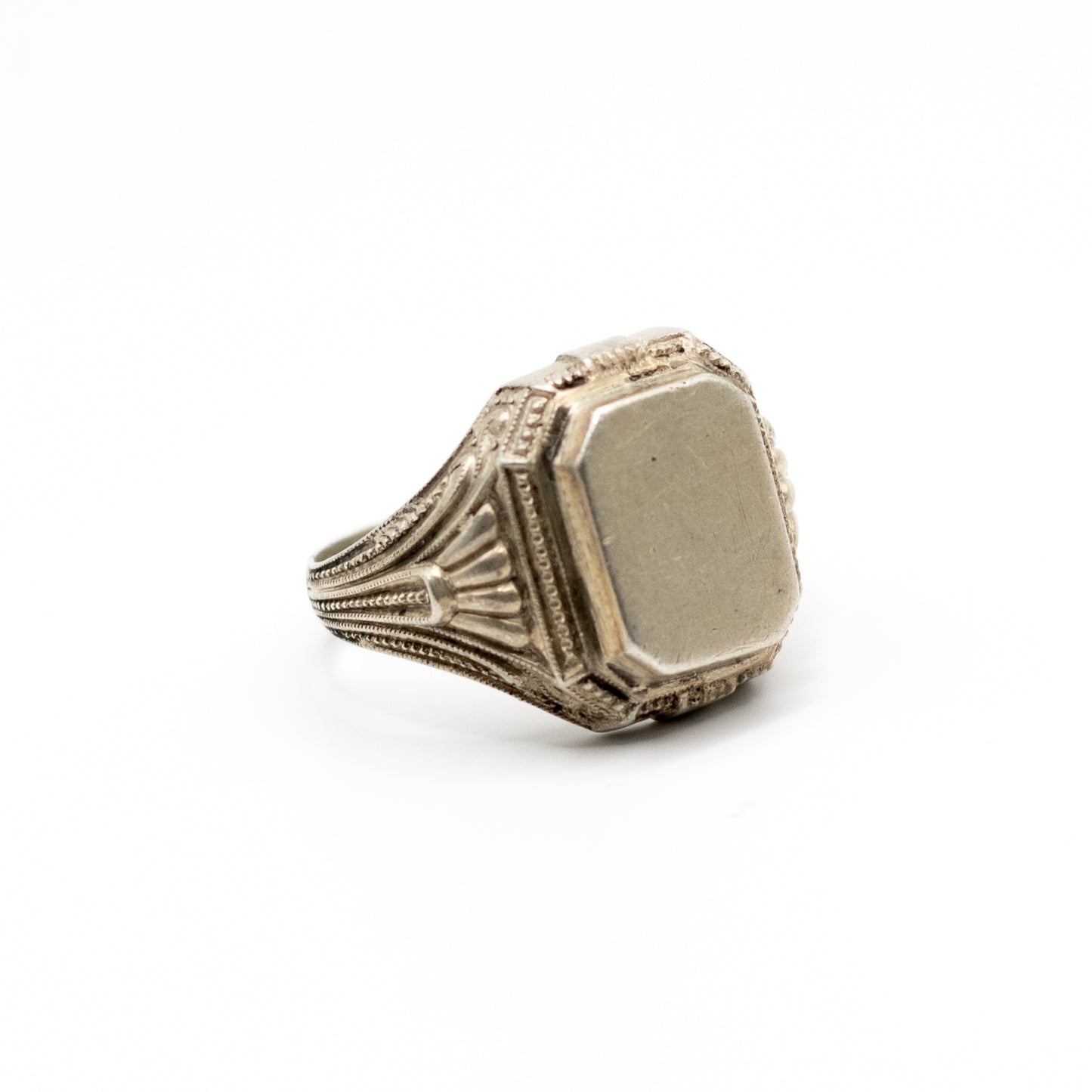 Men’s Vintage Signet Ring With Ornate Rectangular Engravable Plate
