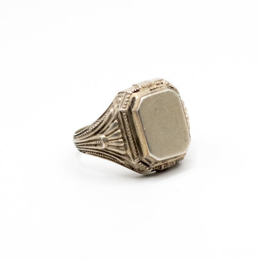 Men’s Vintage Signet Ring With Ornate Rectangular Engravable Plate