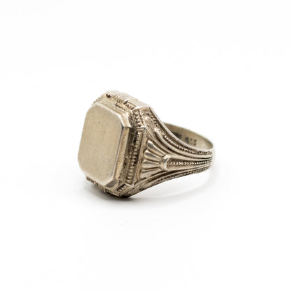 Men’s Vintage Signet Ring With Ornate Rectangular Engravable Plate