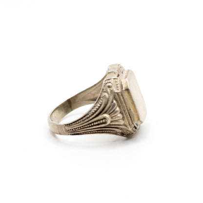 Men’s Vintage Signet Ring With Ornate Rectangular Engravable Plate