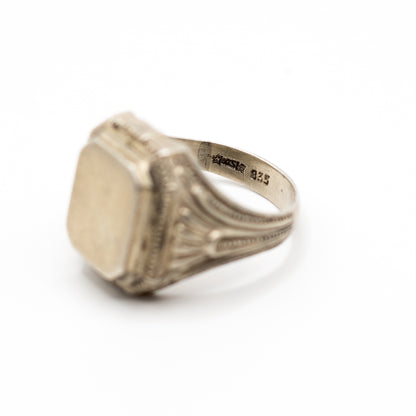 Men’s Vintage Signet Ring With Ornate Rectangular Engravable Plate