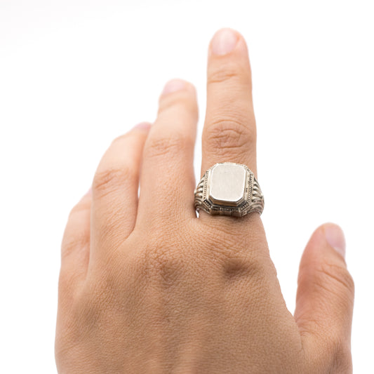 Men’s Vintage Signet Ring With Ornate Rectangular Engravable Plate