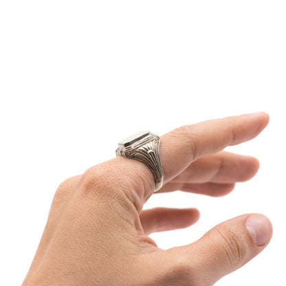 Men’s Vintage Signet Ring With Ornate Rectangular Engravable Plate