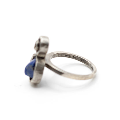 Raw Lapis Lazuli Vintage Brutalist Silver Ring