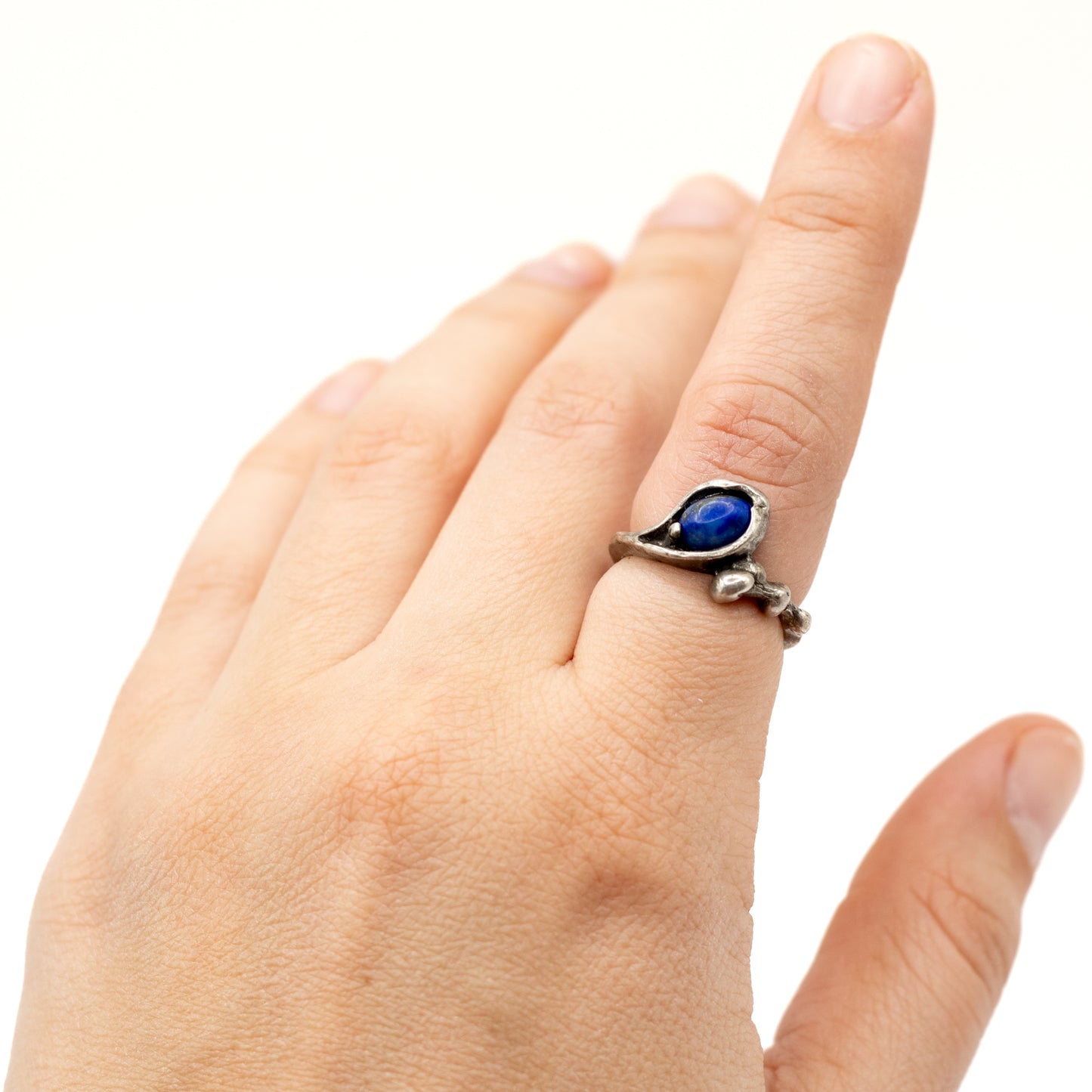 Snake Lapis Lazuli Vintage Brutalist Silver Ring