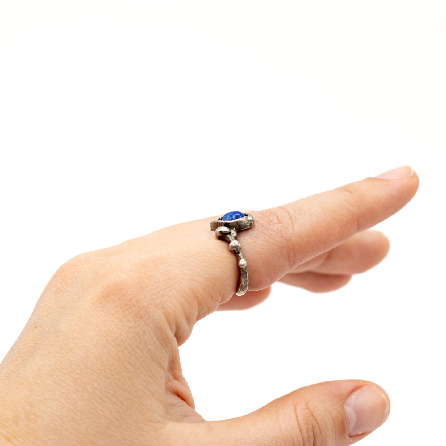 Snake Lapis Lazuli Vintage Brutalist Silver Ring