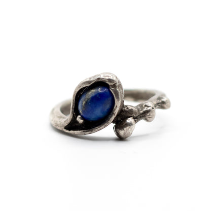Snake Lapis Lazuli Vintage Brutalist Silver Ring