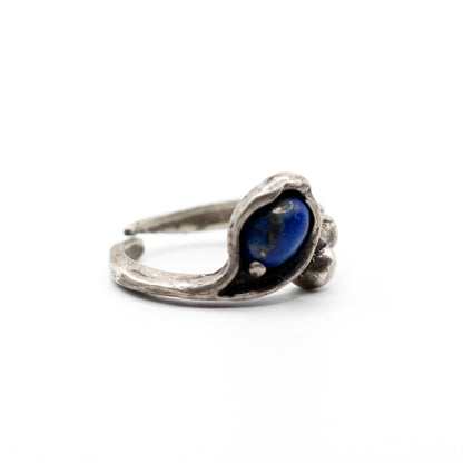 Snake Lapis Lazuli Vintage Brutalist Silver Ring