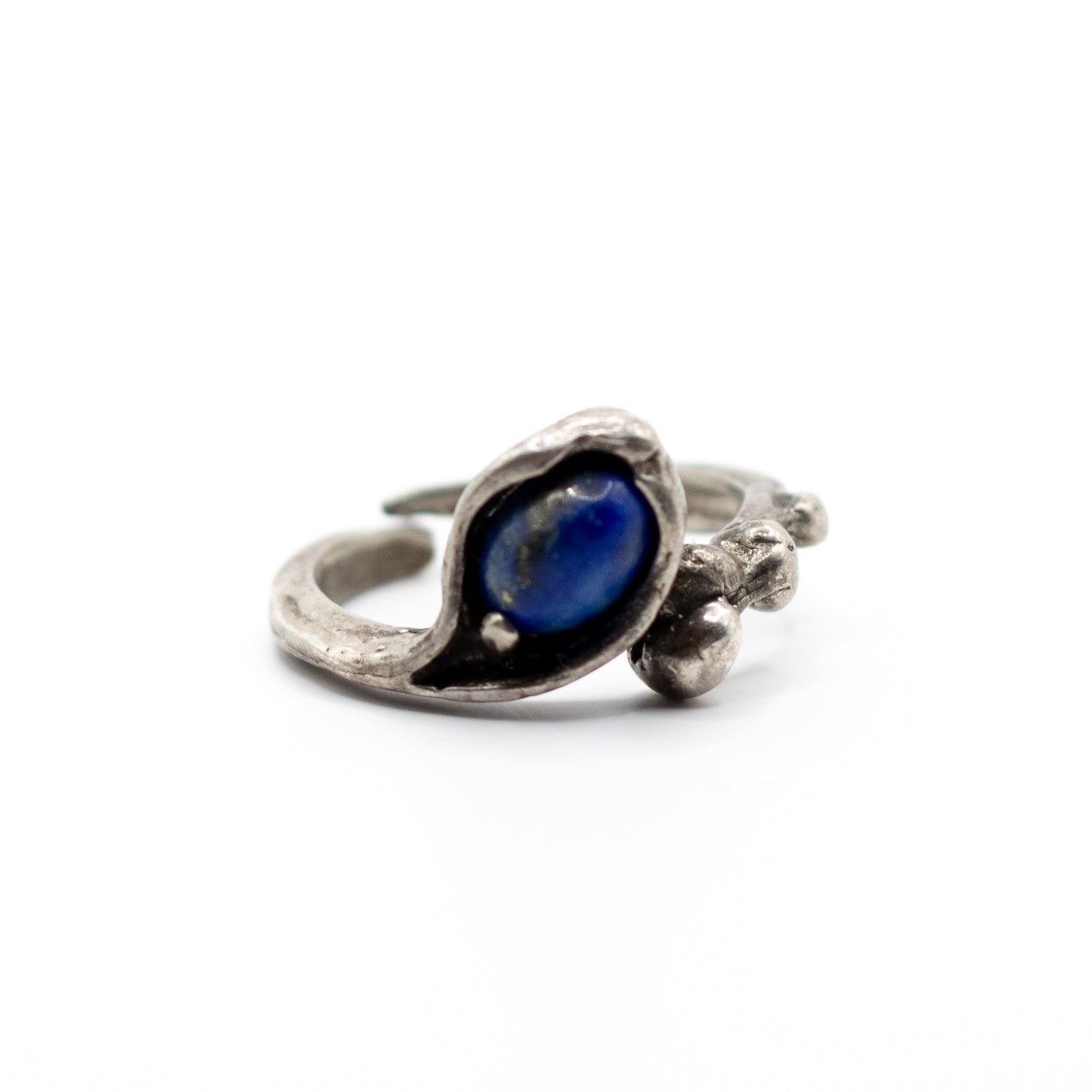Snake Lapis Lazuli Vintage Brutalist Silver Ring