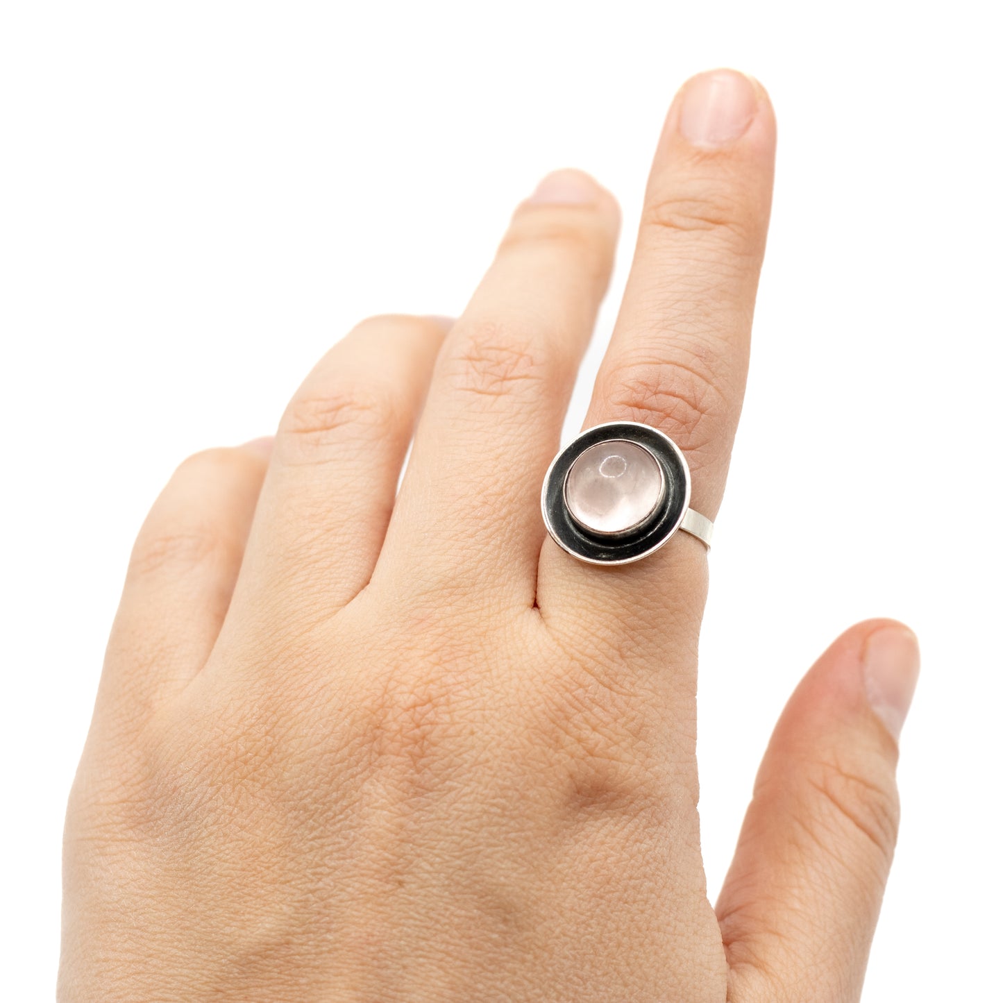 Rose Quartz Vintage Modernist Silver Ring By Georg Kramer