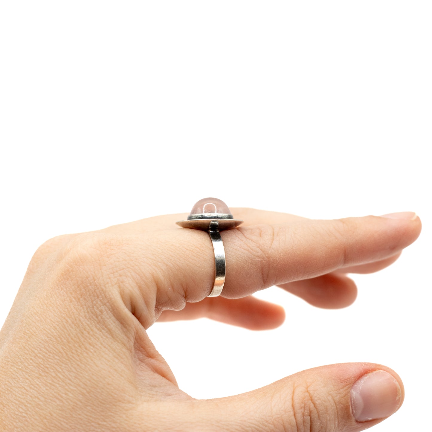 Rose Quartz Vintage Modernist Silver Ring By Georg Kramer