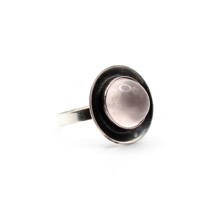 Rose Quartz Vintage Modernist Silver Ring By Georg Kramer