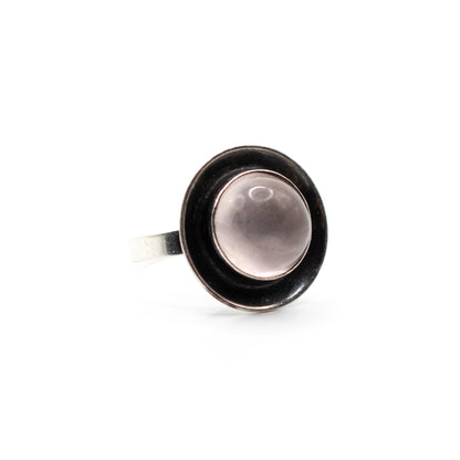 Rose Quartz Vintage Modernist Silver Ring By Georg Kramer