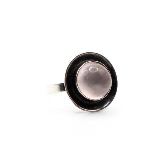 Rose Quartz Vintage Modernist Silver Ring By Georg Kramer