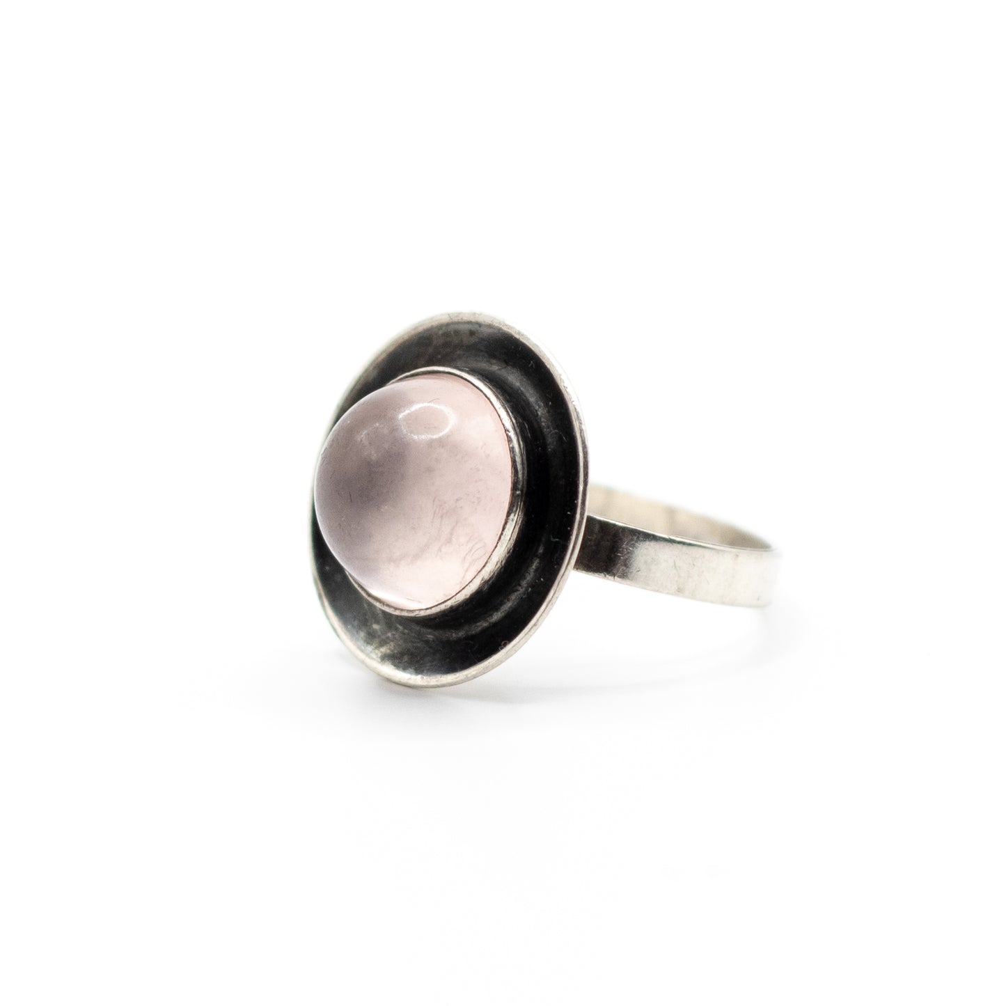 Rose Quartz Vintage Modernist Silver Ring By Georg Kramer