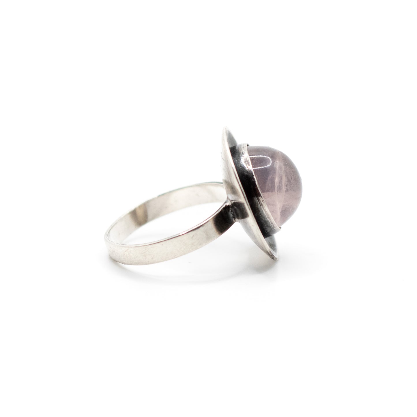 Rose Quartz Vintage Modernist Silver Ring By Georg Kramer