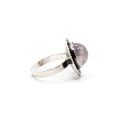 Rose Quartz Vintage Modernist Silver Ring By Georg Kramer