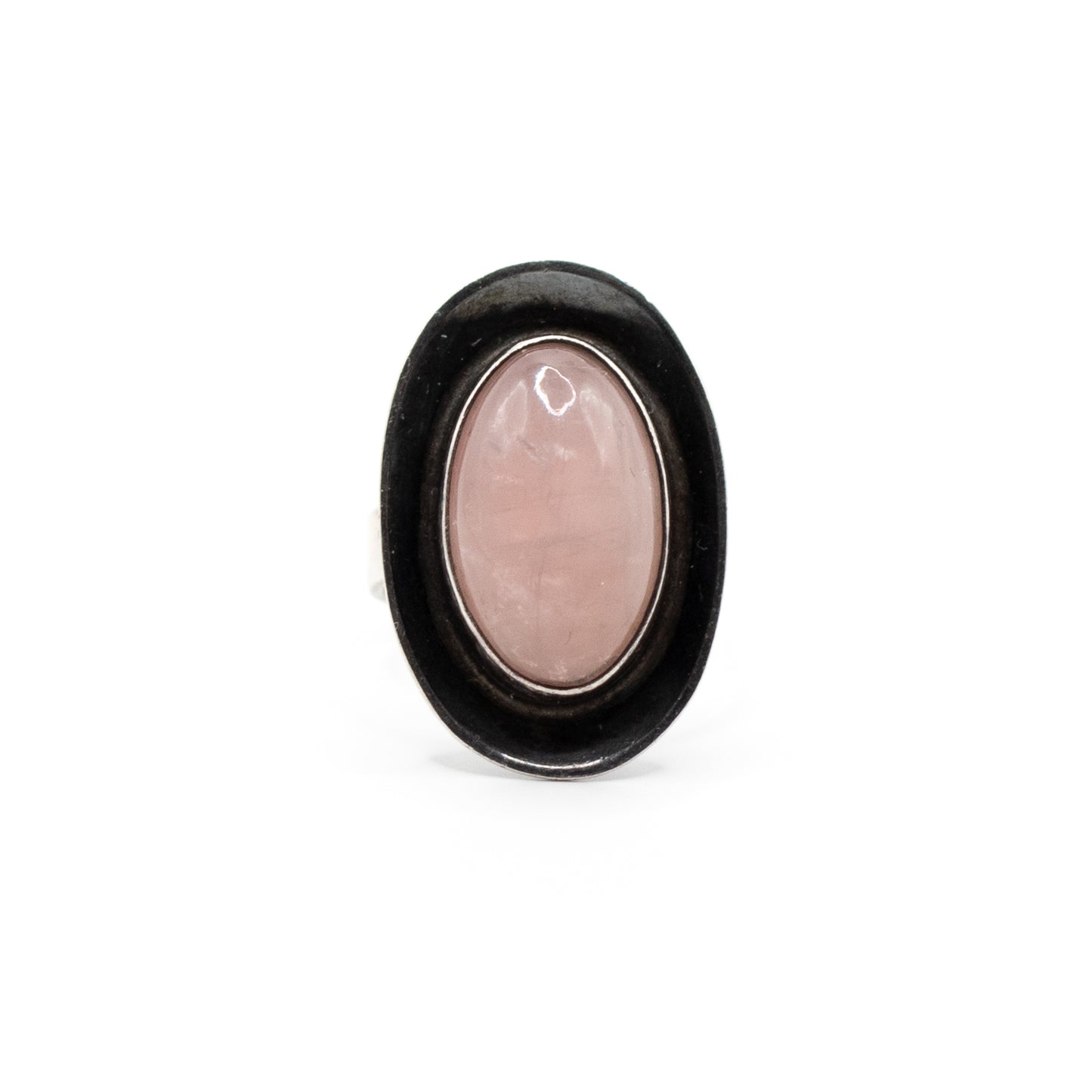 Oval Rose Quartz Vintage Modernist Silver Ring By Georg Kramer