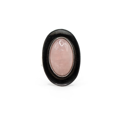 Oval Rose Quartz Vintage Modernist Silver Ring By Georg Kramer