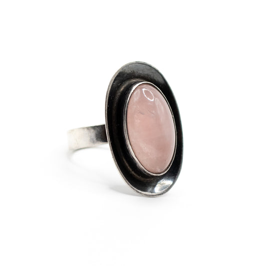Oval Rose Quartz Vintage Modernist Silver Ring By Georg Kramer