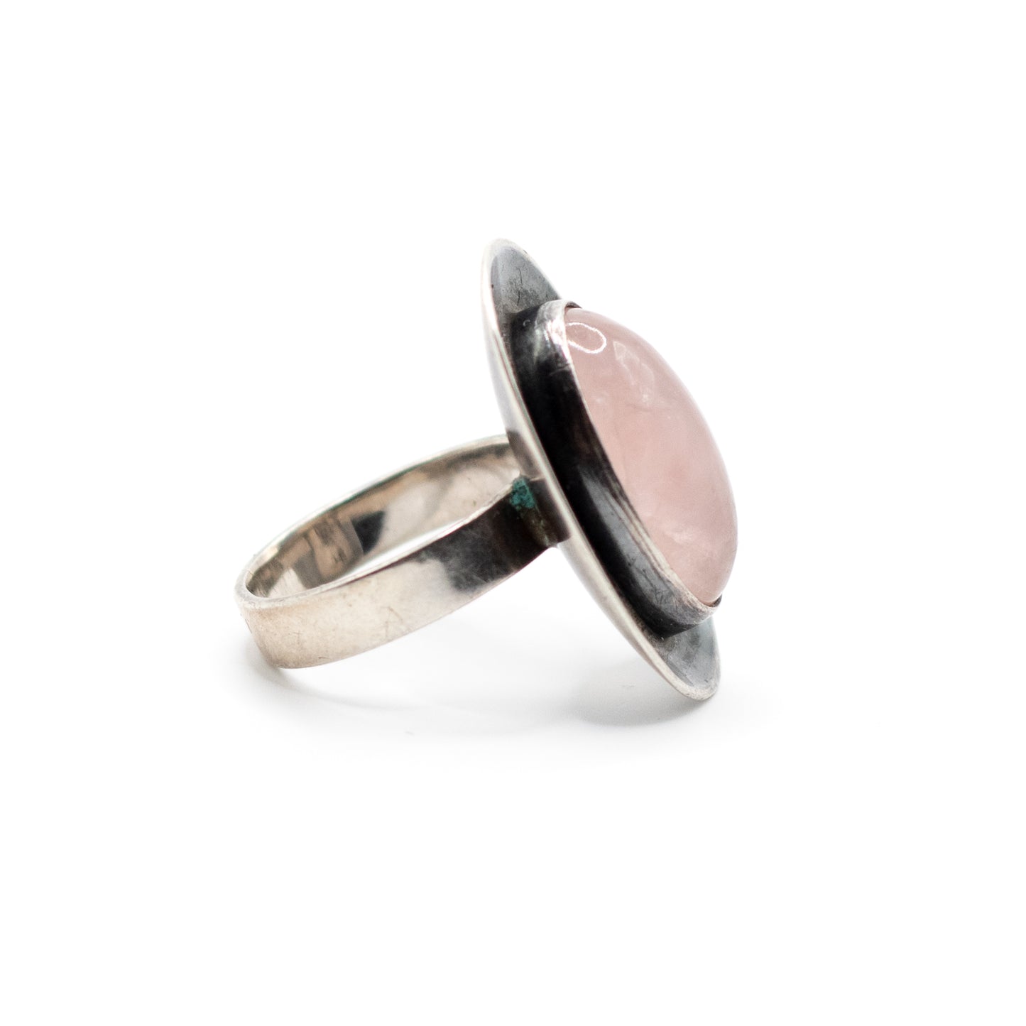 Oval Rose Quartz Vintage Modernist Silver Ring By Georg Kramer