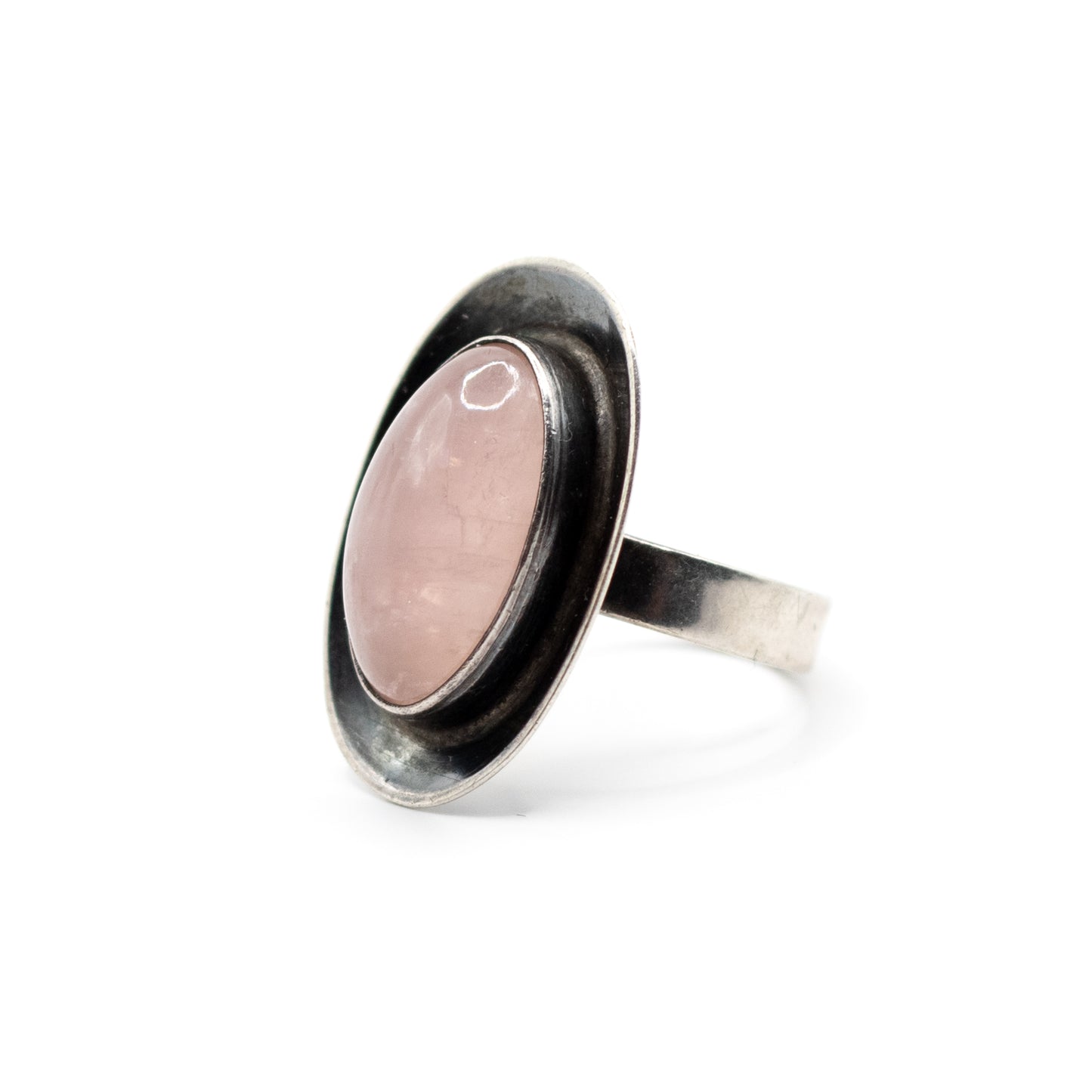 Oval Rose Quartz Vintage Modernist Silver Ring By Georg Kramer
