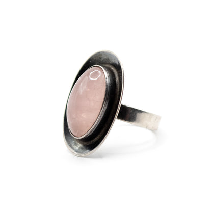 Oval Rose Quartz Vintage Modernist Silver Ring By Georg Kramer