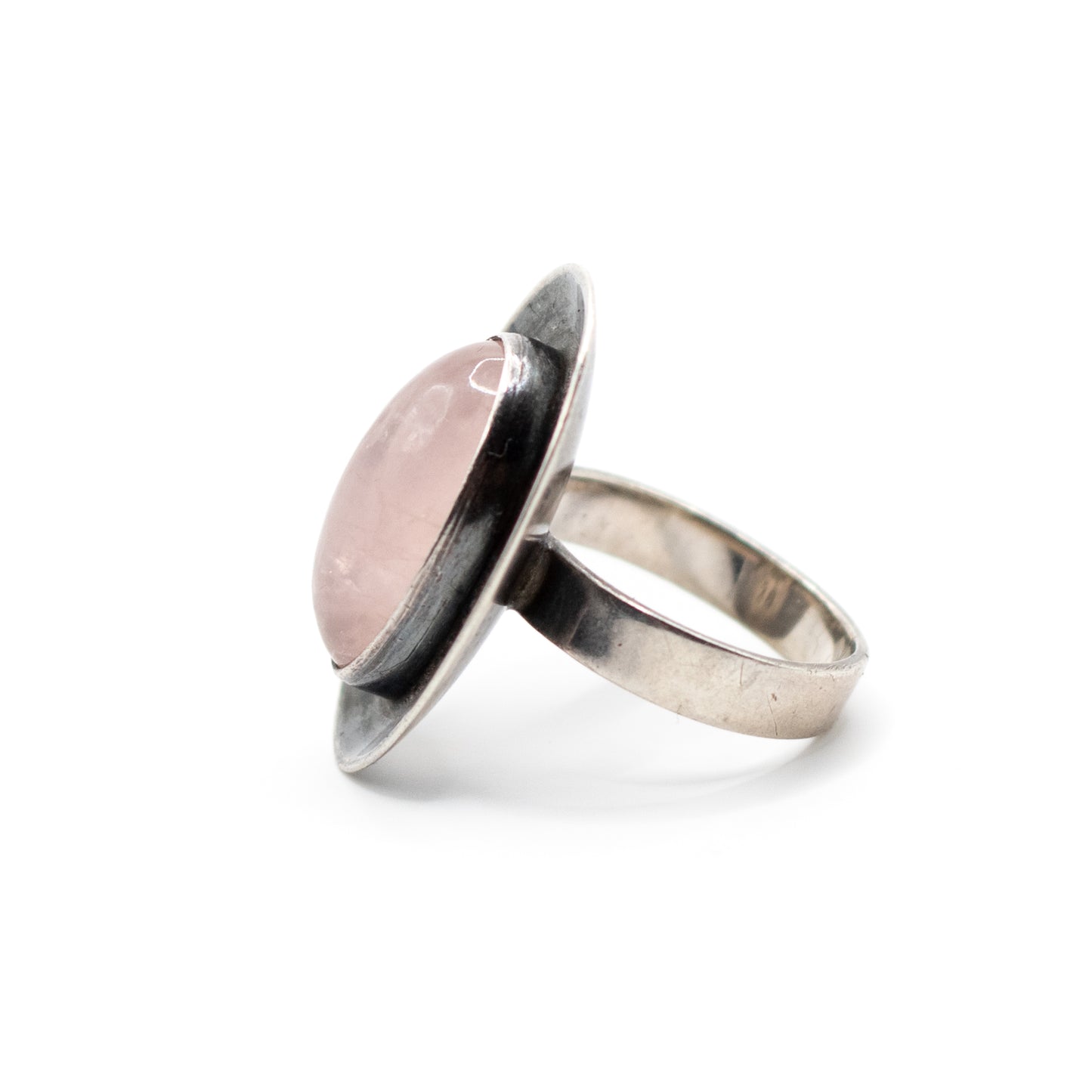 Oval Rose Quartz Vintage Modernist Silver Ring By Georg Kramer