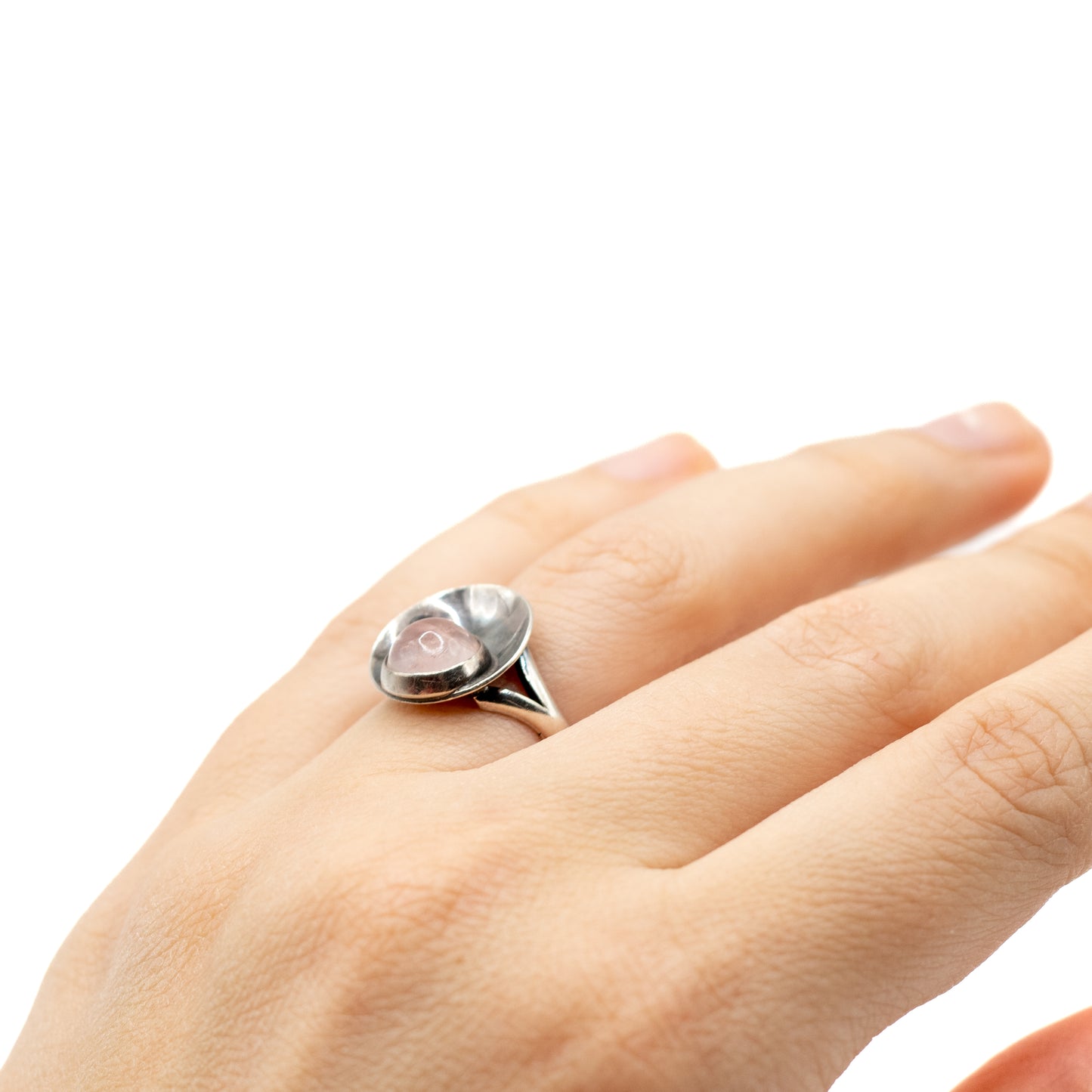 Rose Quartz Vintage Sterling Silver Ring By Niels Erik From