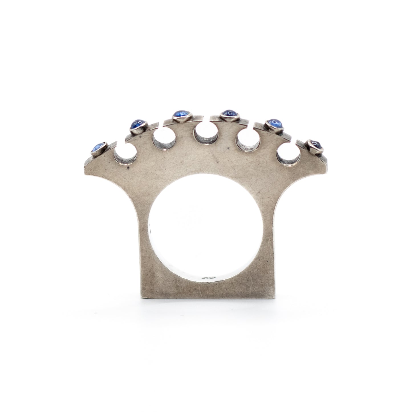 Synthetic Sapphire Vintage Machine Age Silver Ring