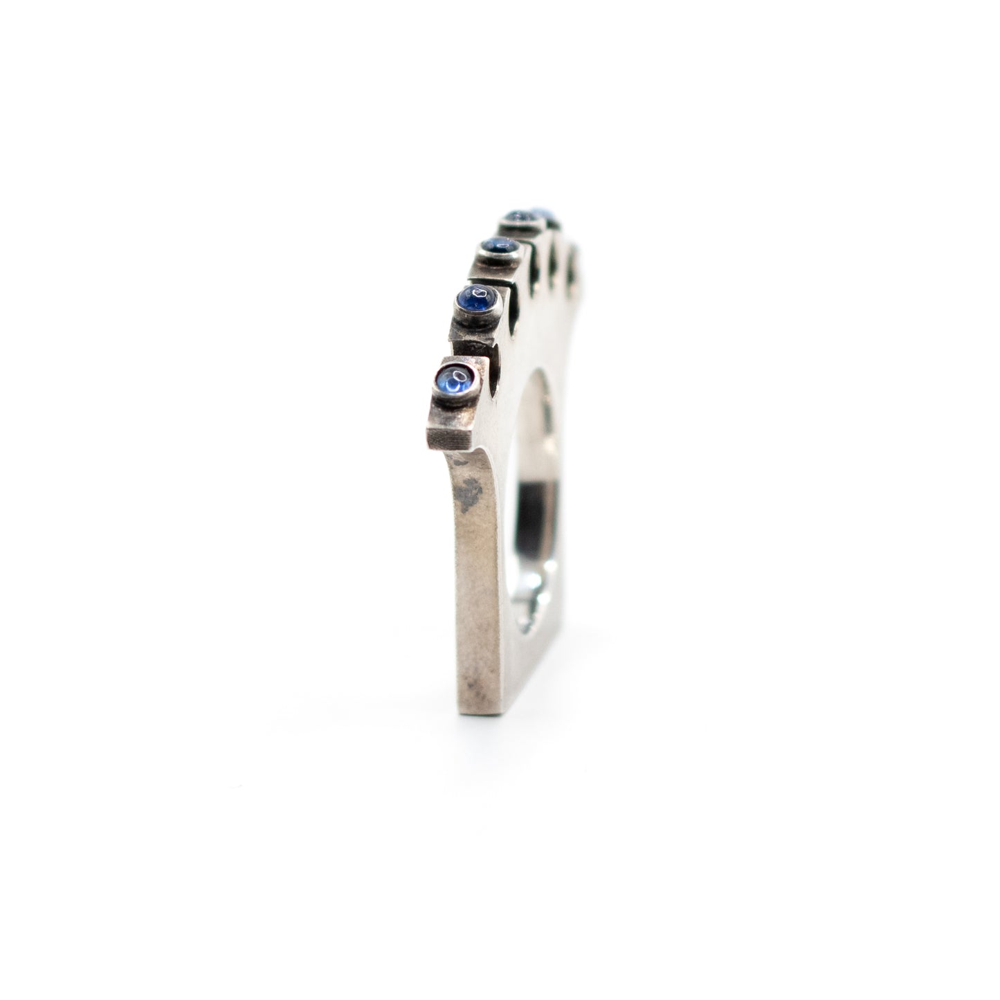 Synthetic Sapphire Vintage Machine Age Silver Ring