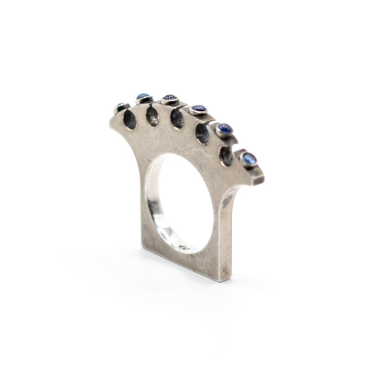 Synthetic Sapphire Vintage Machine Age Silver Ring