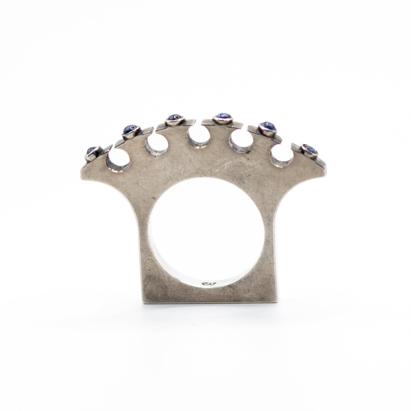 Synthetic Sapphire Vintage Machine Age Silver Ring