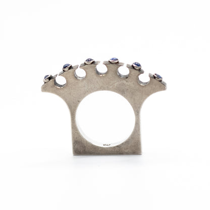Synthetic Sapphire Vintage Machine Age Silver Ring