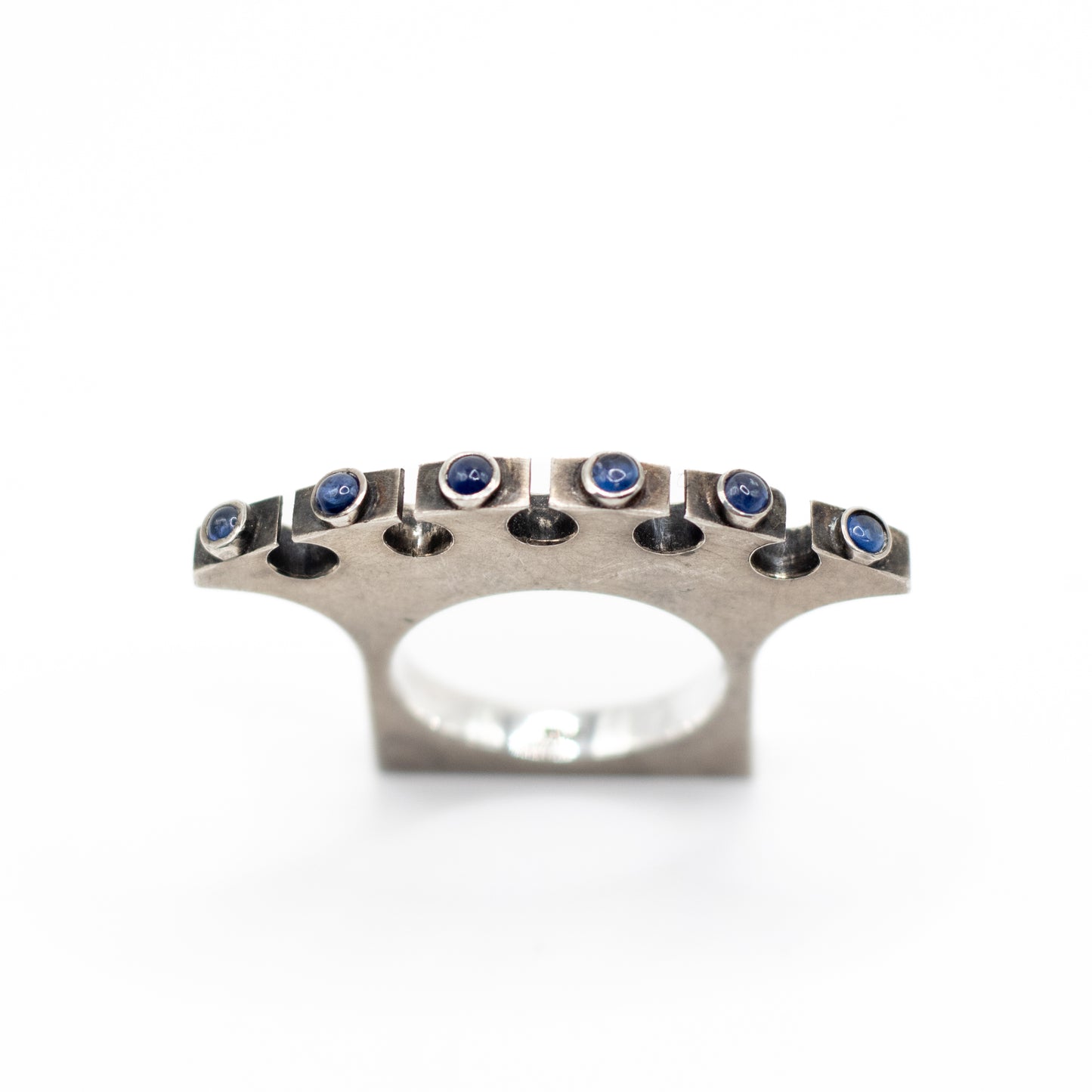Synthetic Sapphire Vintage Machine Age Silver Ring