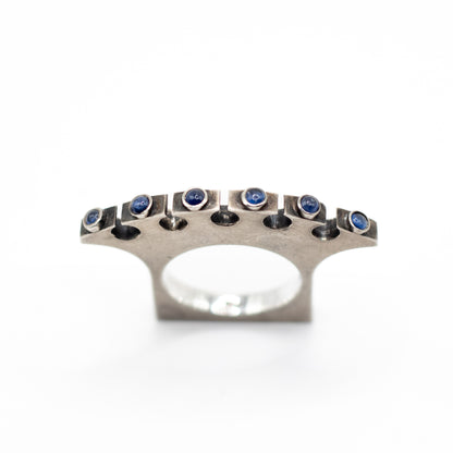 Synthetic Sapphire Vintage Machine Age Silver Ring