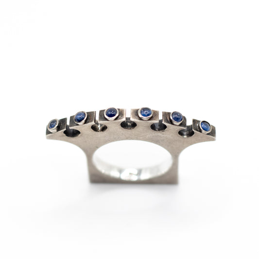 Synthetic Sapphire Vintage Machine Age Silver Ring