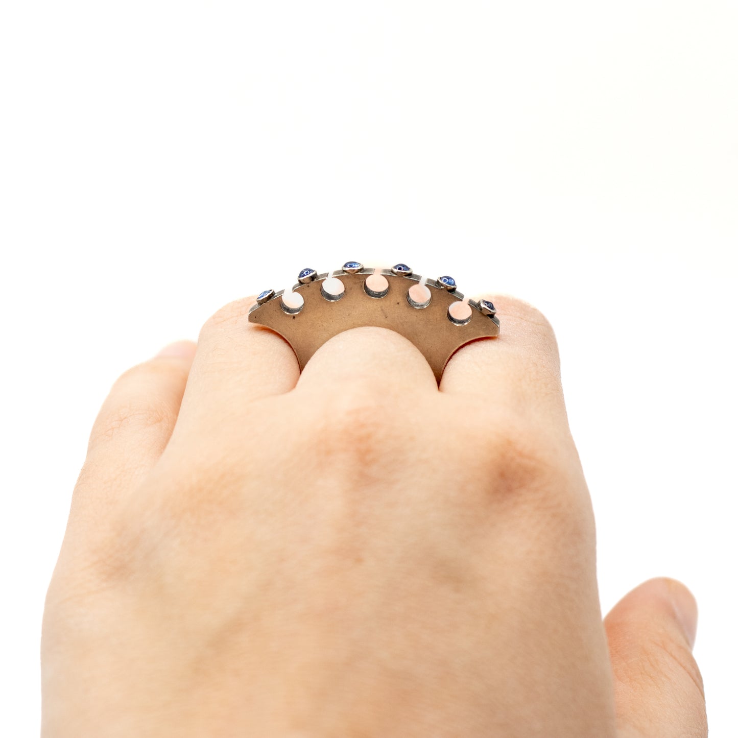 Synthetic Sapphire Vintage Machine Age Silver Ring
