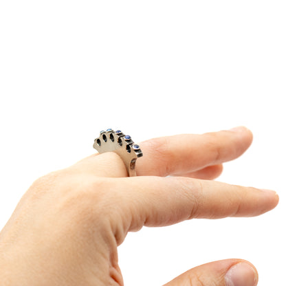 Synthetic Sapphire Vintage Machine Age Silver Ring