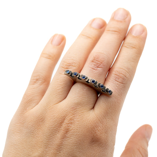 Synthetic Sapphire Vintage Machine Age Silver Ring