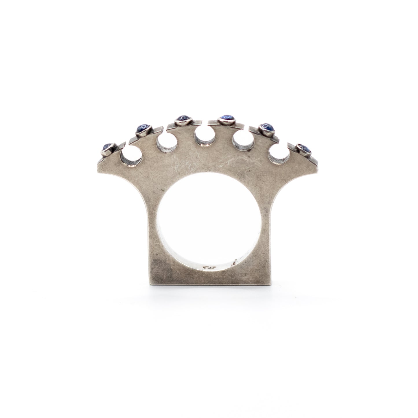 Synthetic Sapphire Vintage Machine Age Silver Ring