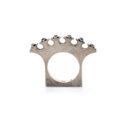 Synthetic Sapphire Vintage Machine Age Silver Ring